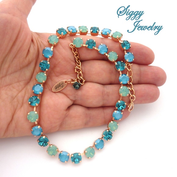 Swarovski® Crystal Necklace, Opal Jubilee Teal 8mm - Picture 9 of 9